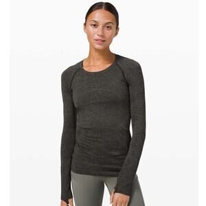 Lululemon Swiftly 2.0 Army Green Black Size 4 Long Sleeve Run Gym